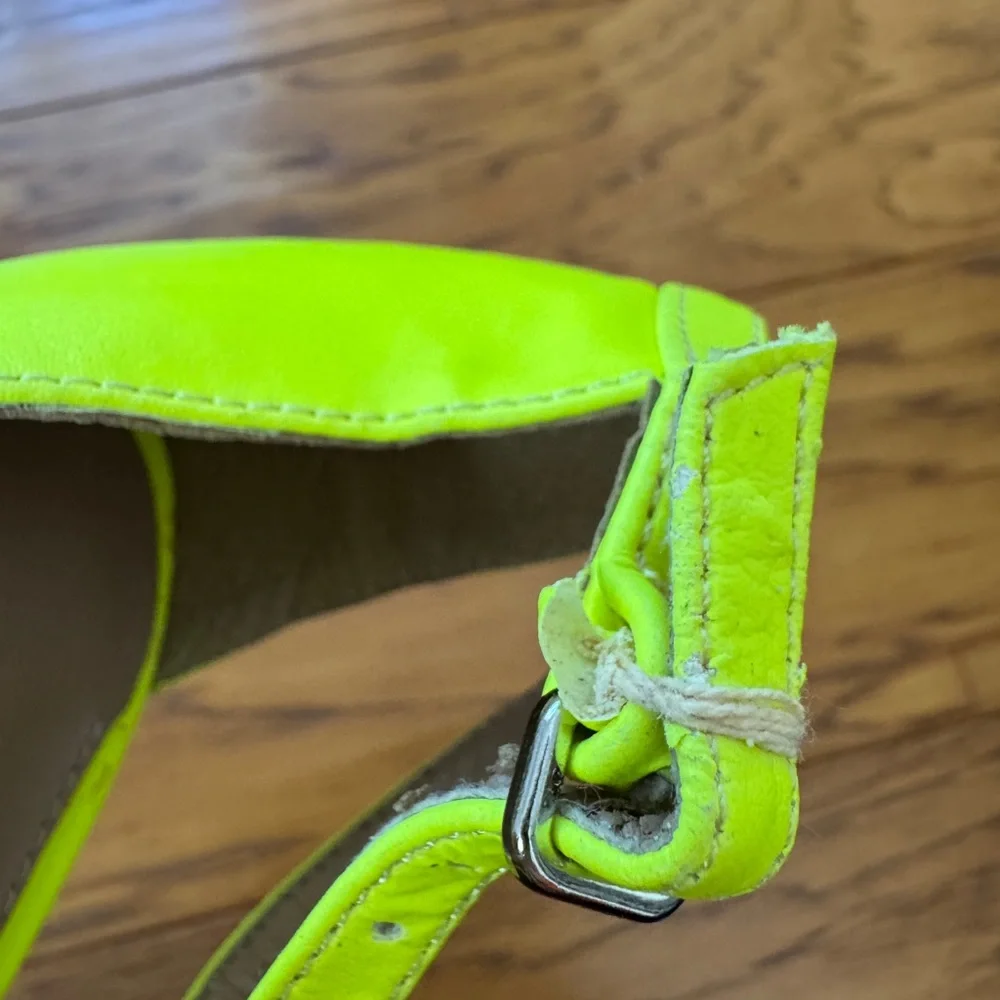 ZARA Neon Yellow T-Strap Block Heel Sandals 6.5 Lime Green Fluo Bright Party Pop - Picture 14 of 14